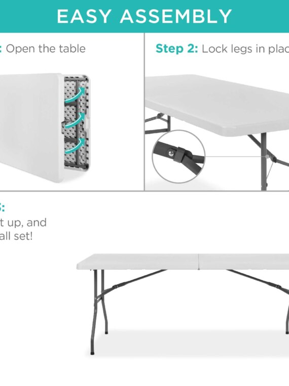 Best Choice Products 6ft Heavy-Duty Plastic Folding Table, Indoor/Outdoor, Portable with Steel Legs