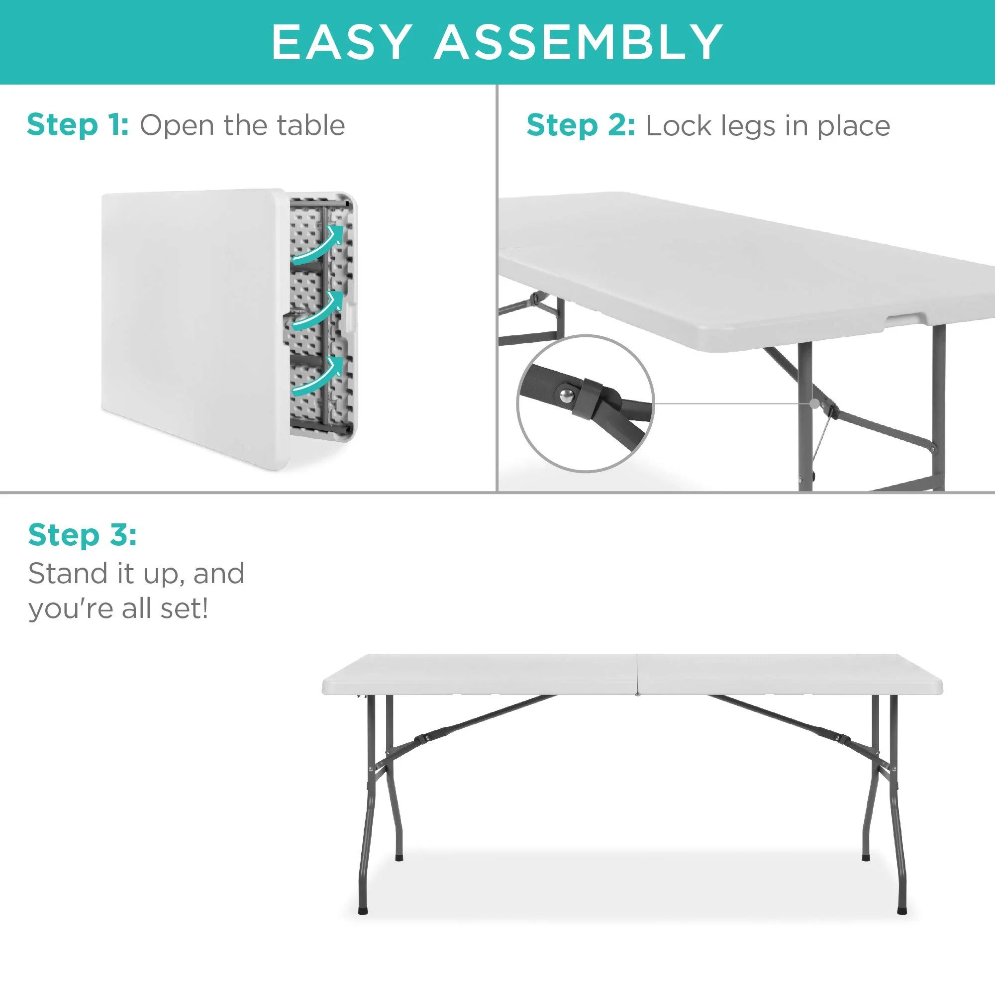 Best Choice Products 6ft Heavy-Duty Plastic Folding Table, Indoor/Outdoor, Portable with Steel Legs