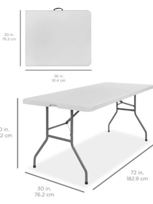 Best Choice Products 6ft Heavy-Duty Plastic Folding Table, Indoor/Outdoor, Portable with Steel Legs