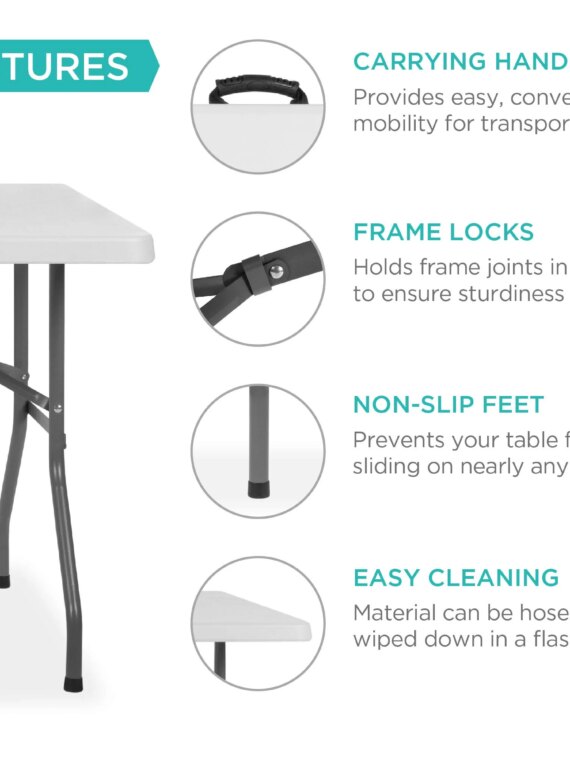 Best Choice Products 6ft Heavy-Duty Plastic Folding Table, Indoor/Outdoor, Portable with Steel Legs