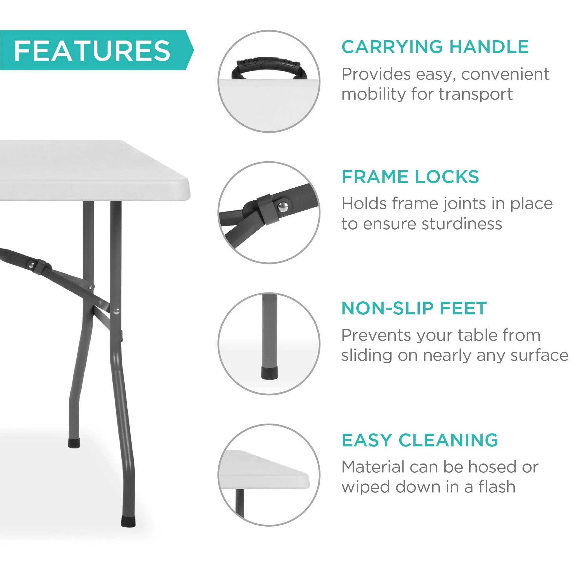 Best Choice Products 6ft Heavy-Duty Plastic Folding Table, Indoor/Outdoor, Portable with Steel Legs