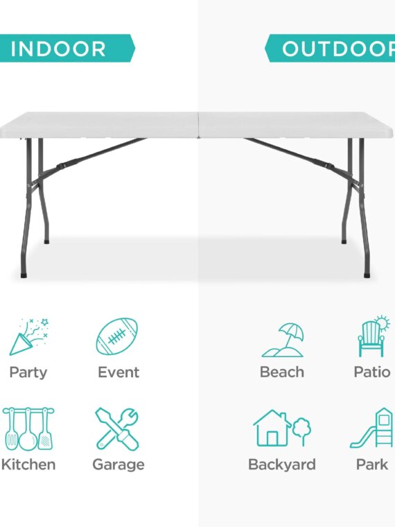 Best Choice Products 6ft Heavy-Duty Plastic Folding Table, Indoor/Outdoor, Portable with Steel Legs