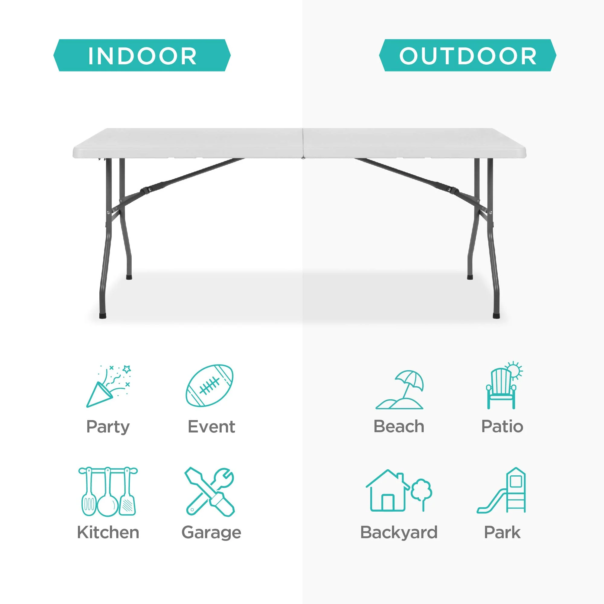 Best Choice Products 6ft Heavy-Duty Plastic Folding Table, Indoor/Outdoor, Portable with Steel Legs