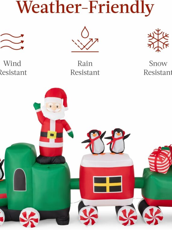 Best Choice Products Inflatable Christmas Train with LED Lights & Animated Santa, 8.5x5ft Outdoor Holiday Decor