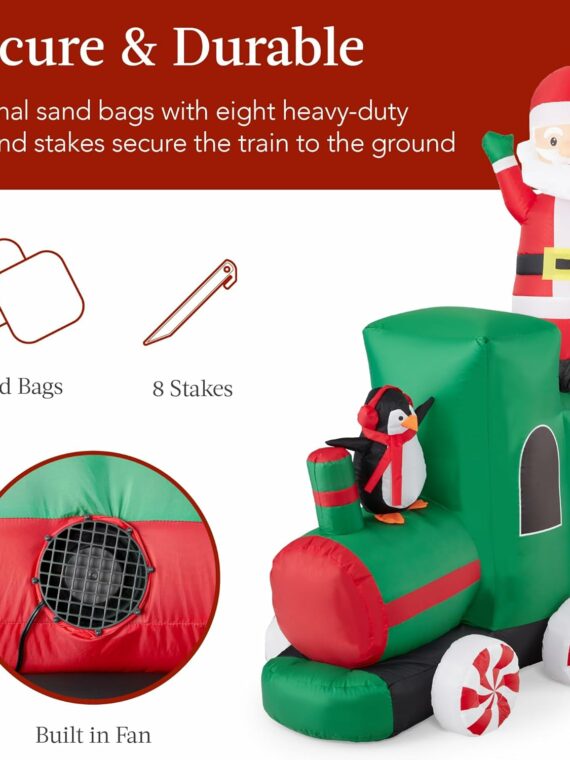 Best Choice Products Inflatable Christmas Train with LED Lights & Animated Santa, 8.5x5ft Outdoor Holiday Decor