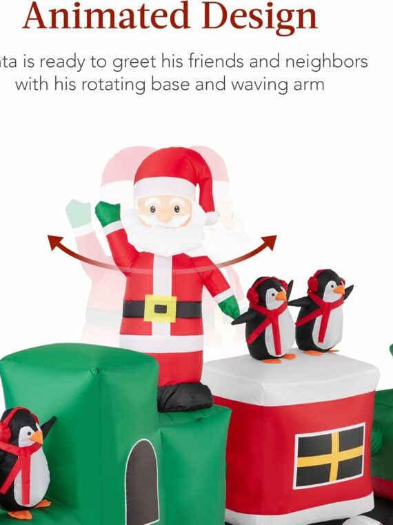 Best Choice Products Inflatable Christmas Train with LED Lights & Animated Santa, 8.5x5ft Outdoor Holiday Decor