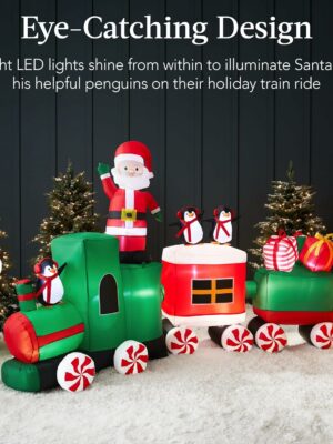 Best Choice Products Inflatable Christmas Train with LED Lights & Animated Santa, 8.5x5ft Outdoor Holiday Decor
