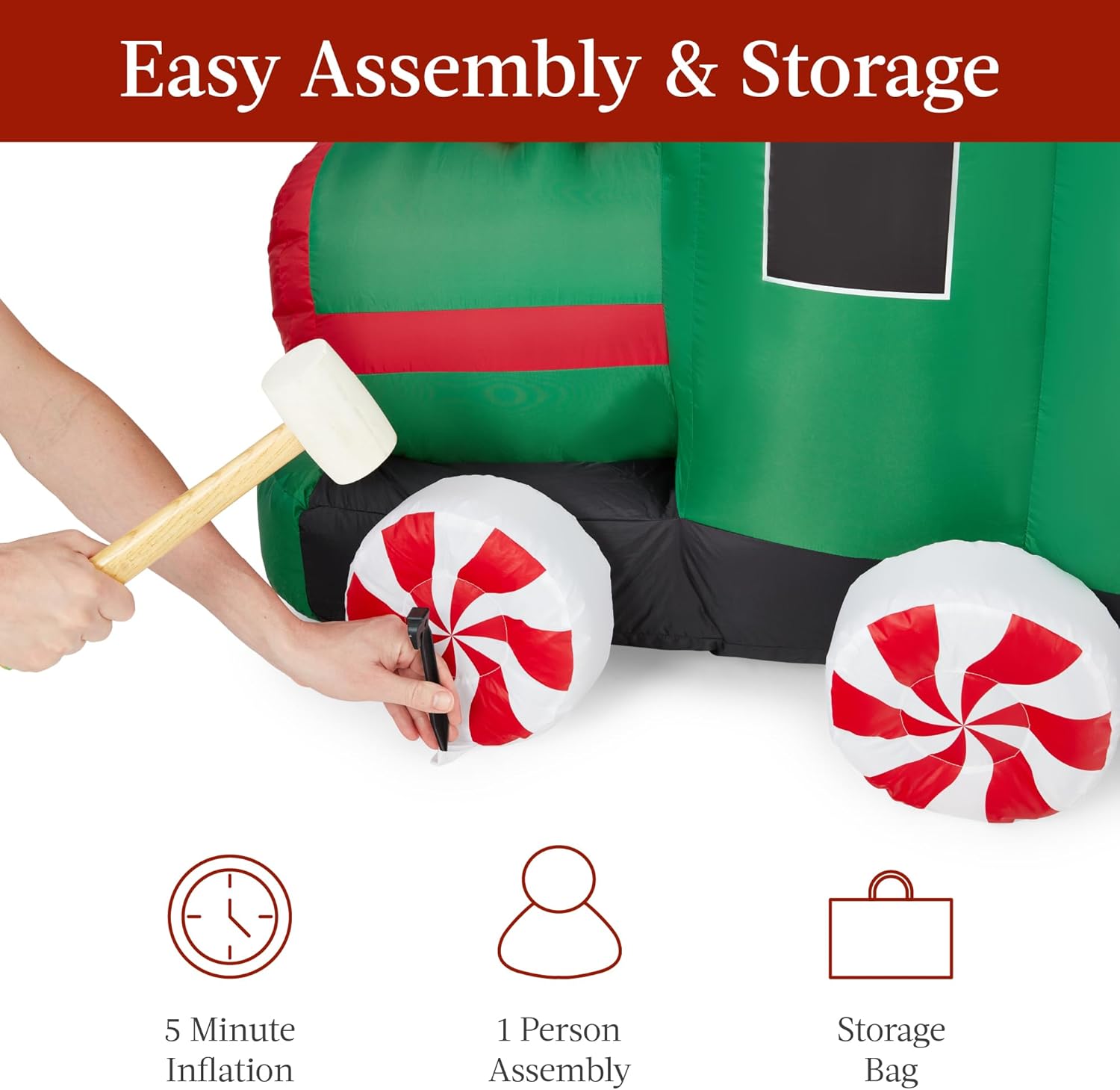 Best Choice Products Inflatable Christmas Train with LED Lights & Animated Santa, 8.5x5ft Outdoor Holiday Decor