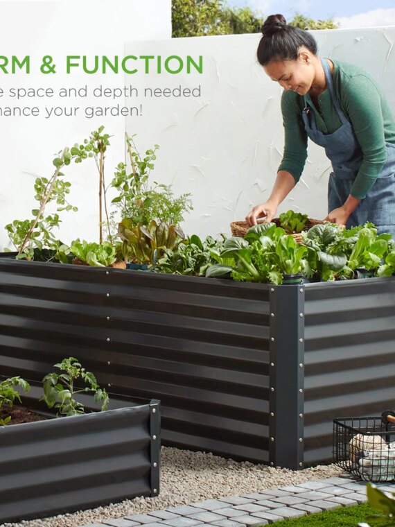 Best Choice Products Outdoor Metal Raised Garden Bed, 6x3x2ft, Tool-Free Assembly, Durable Steel, Open Base