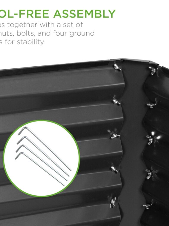 Best Choice Products Outdoor Metal Raised Garden Bed, 6x3x2ft, Tool-Free Assembly, Durable Steel, Open Base