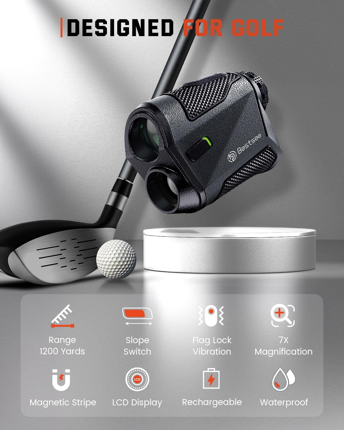 Bestsee Golf Rangefinder with Slope, 1200 Yards, High Accuracy, Flagpole Lock, USB-C Rechargeable