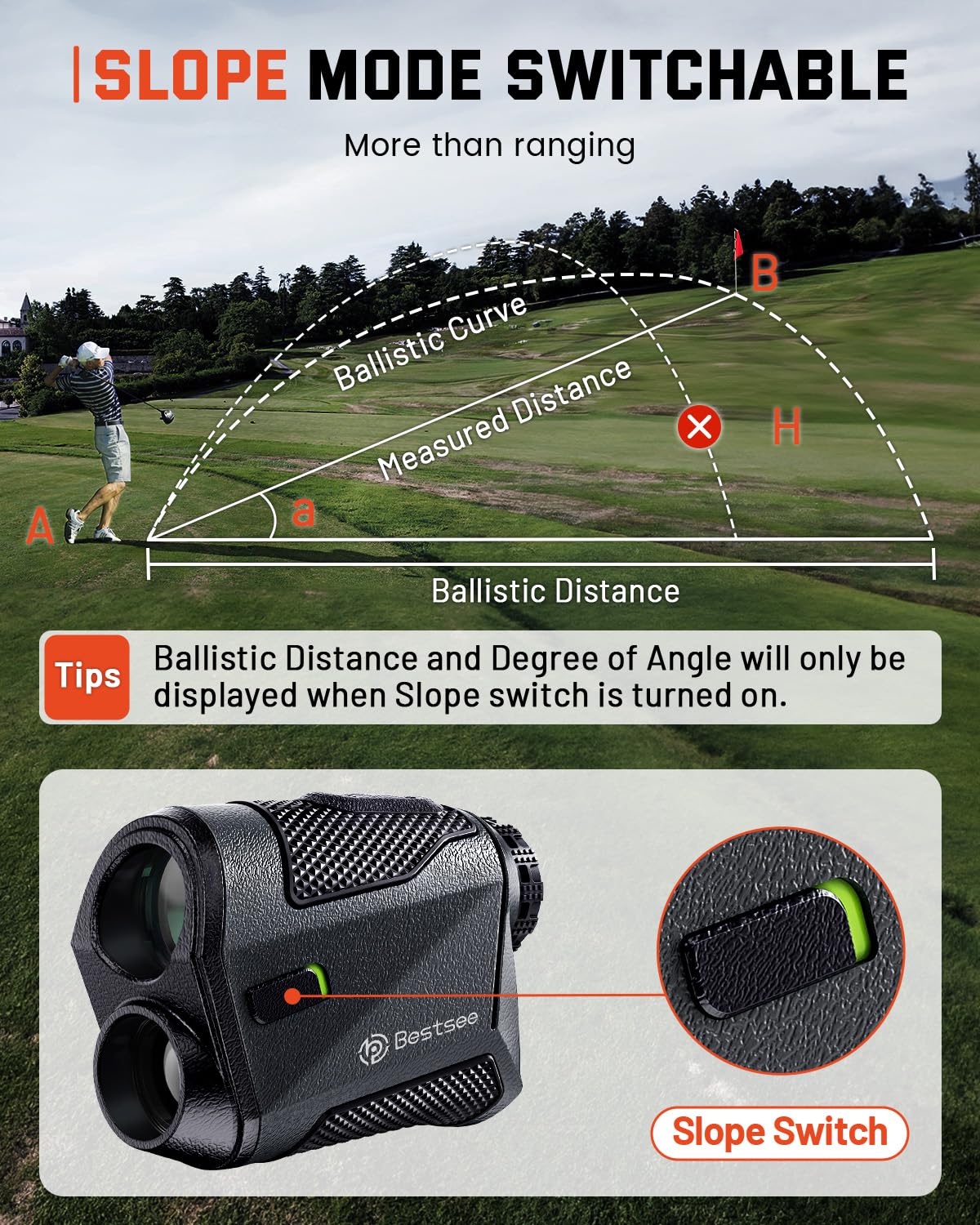 Bestsee Golf Rangefinder with Slope, 1200 Yards, High Accuracy, Flagpole Lock, USB-C Rechargeable