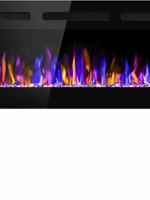 BETELNUT 50" Electric Fireplace Wall Mounted/Recessed, Remote Control, Adjustable Heat, Multi-Color Flames, ETL Certified