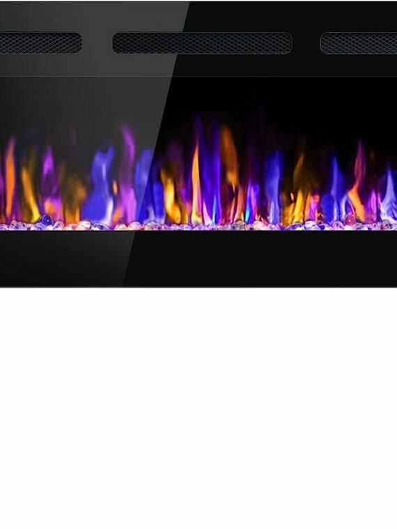 BETELNUT 50" Electric Fireplace Wall Mounted/Recessed, Remote Control, Adjustable Heat, Multi-Color Flames, ETL Certified