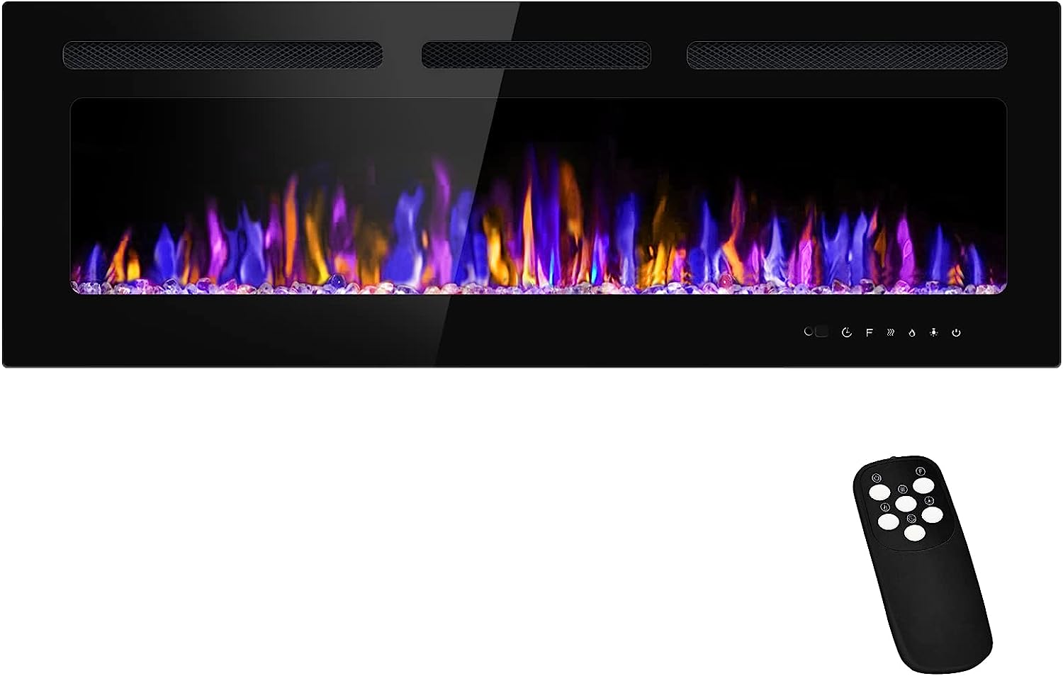 BETELNUT 50" Electric Fireplace Wall Mounted/Recessed, Remote Control, Adjustable Heat, Multi-Color Flames, ETL Certified