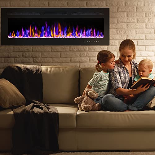 BETELNUT 50" Electric Fireplace Wall Mounted/Recessed, Remote Control, Adjustable Heat, Multi-Color Flames, ETL Certified