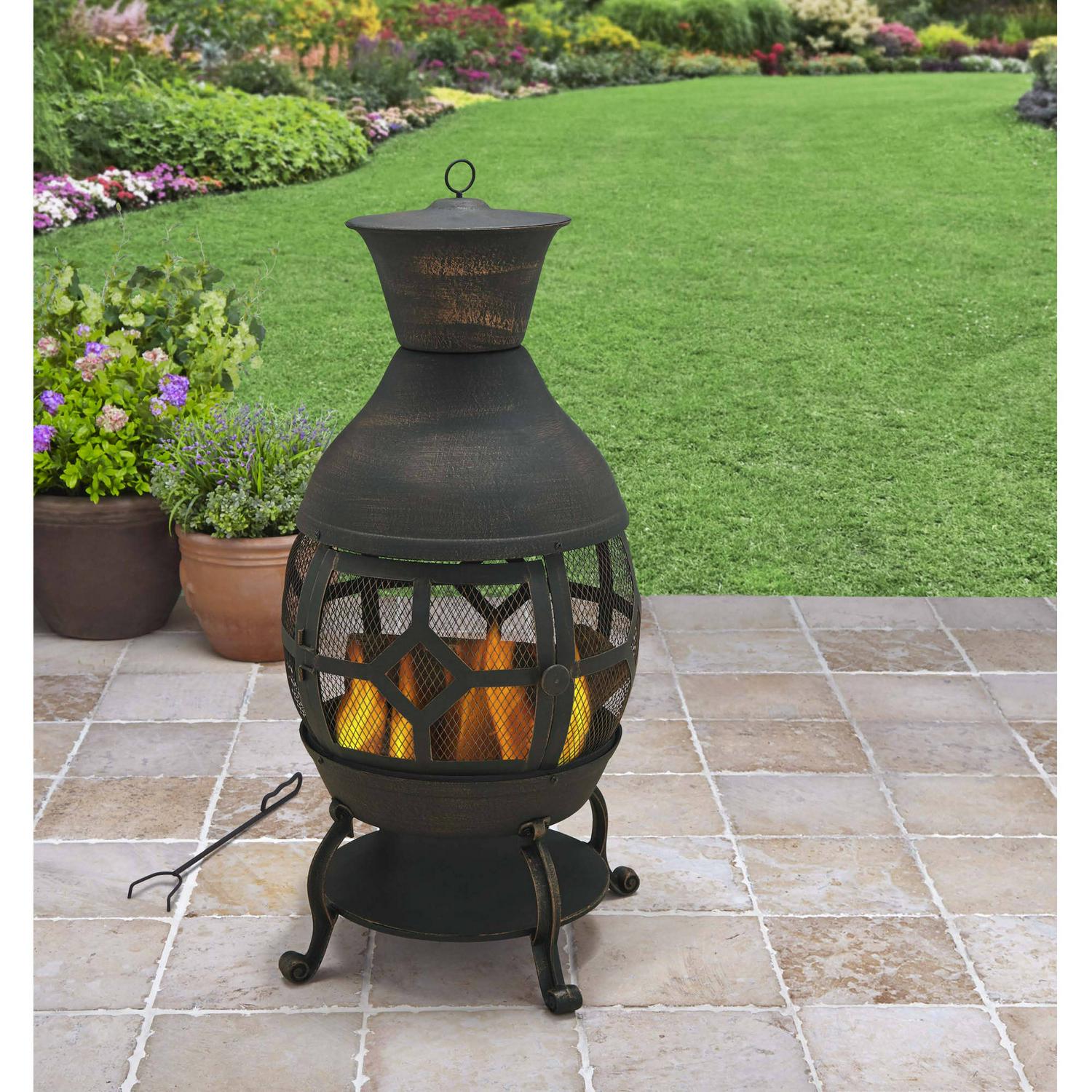 Better Homes & Gardens Antique Bronze Cast Iron Wood-Burning Chiminea with Cover