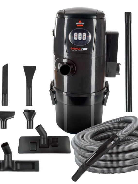 BISSELL Garage Pro Wall-Mounted Wet/Dry Vacuum with Blower, 4-Gallon Tank, 32-Foot Hose, 12 Amp, 7 Attachments