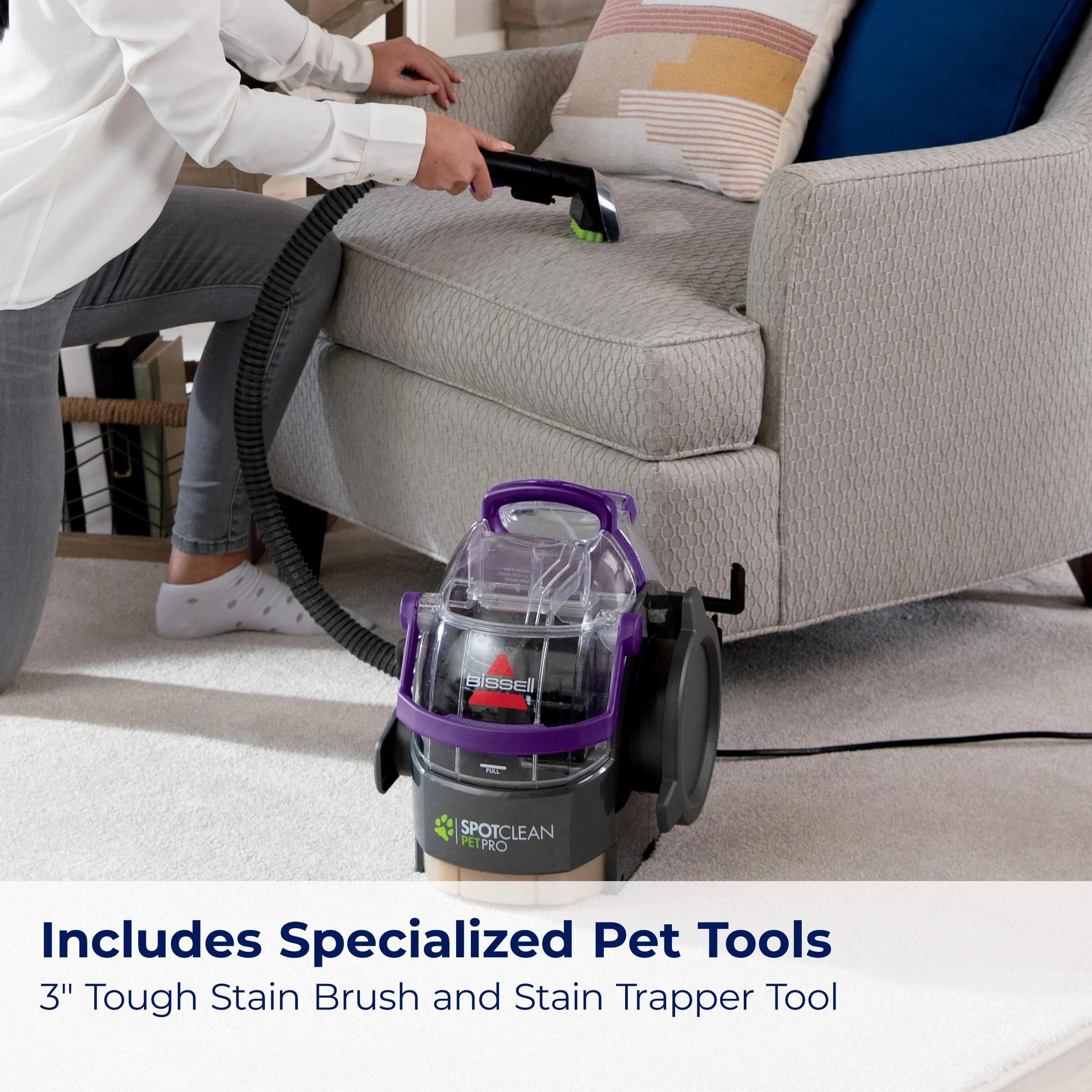 BISSELL SpotClean Pet Pro Portable Carpet Cleaner, 5.7 Amp, Stain Trapper Tool, OXY Formula