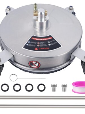 Biswing 14" Stainless Steel Pressure Washer Surface Cleaner with Wheels, 4000 PSI, Quick Connect, Includes Extension Wands & Nozzles