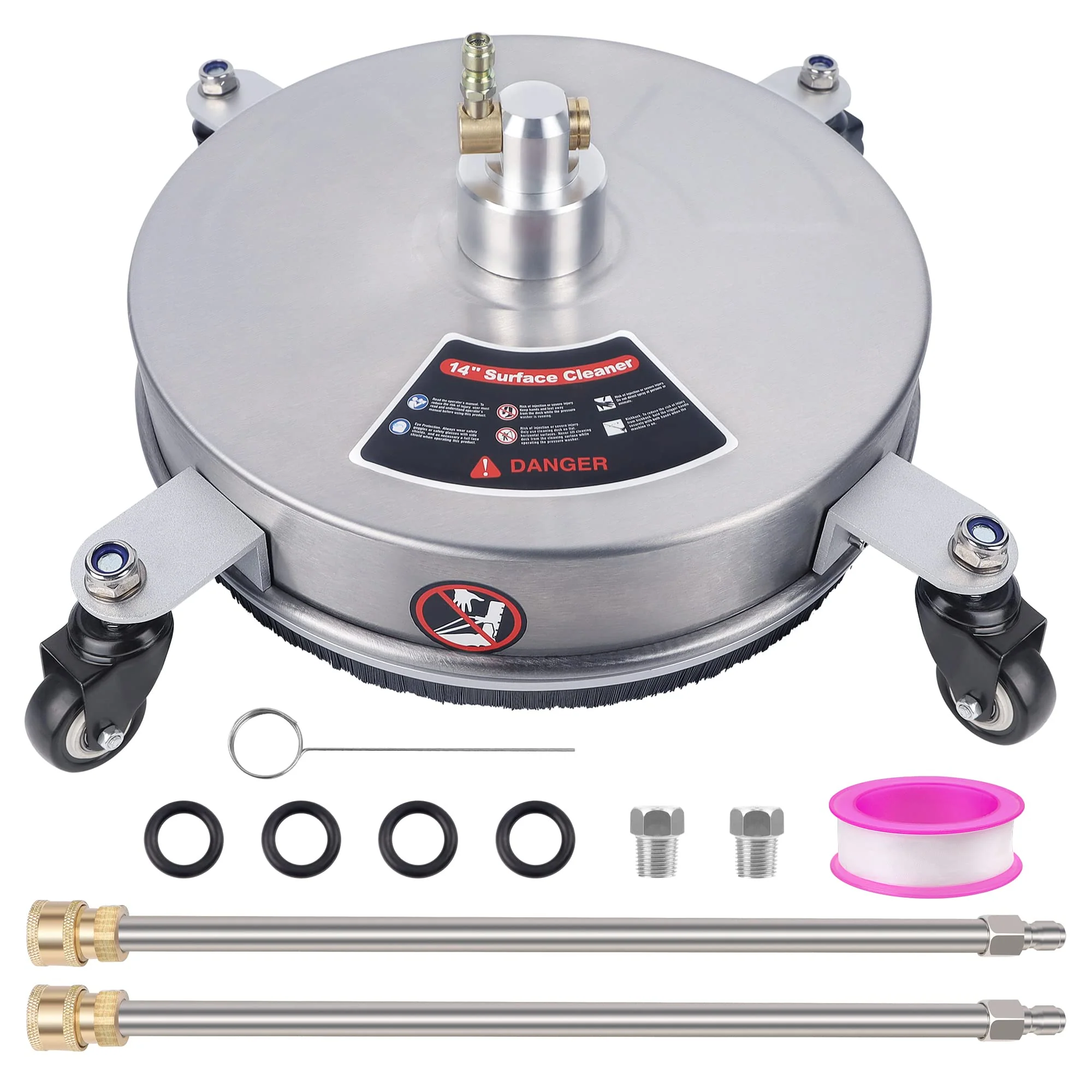 Biswing 14" Stainless Steel Pressure Washer Surface Cleaner with Wheels, 4000 PSI, Quick Connect, Includes Extension Wands & Nozzles