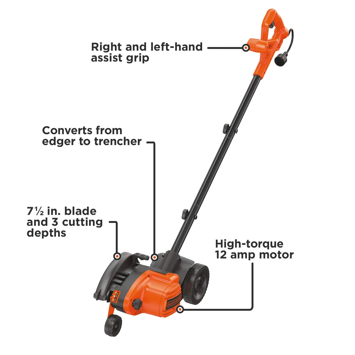 BLACK+DECKER 12 Amp 2-in-1 Edger & Trencher, Adjustable Blade, Heavy Duty, Versatile Use