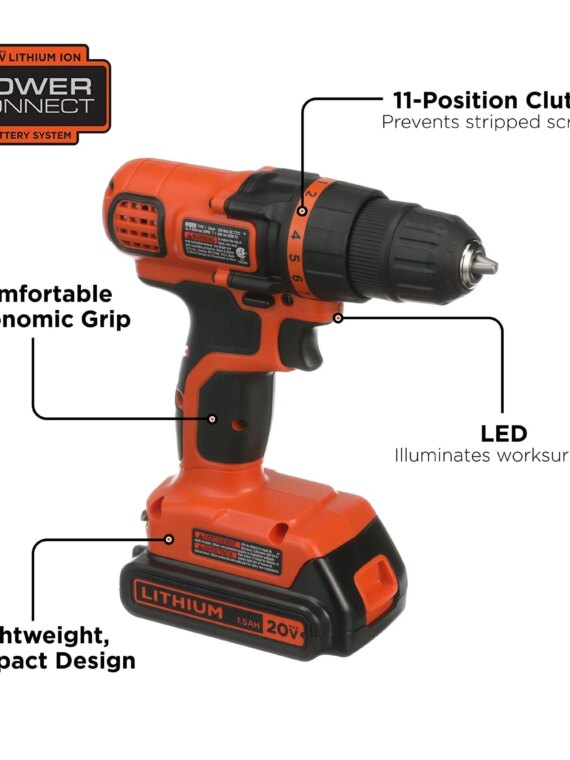 BLACK+DECKER 20V MAX Cordless Drill & 68-Piece Home Tool Kit with Lithium Battery