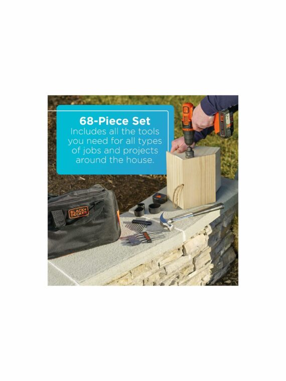 BLACK+DECKER 20V MAX Cordless Drill & 68-Piece Home Tool Kit with Lithium Battery