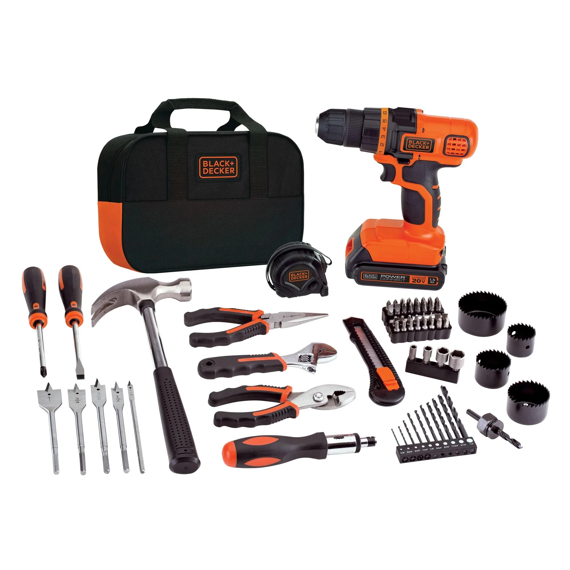 BLACK+DECKER 20V MAX Cordless Drill & 68-Piece Home Tool Kit with Lithium Battery