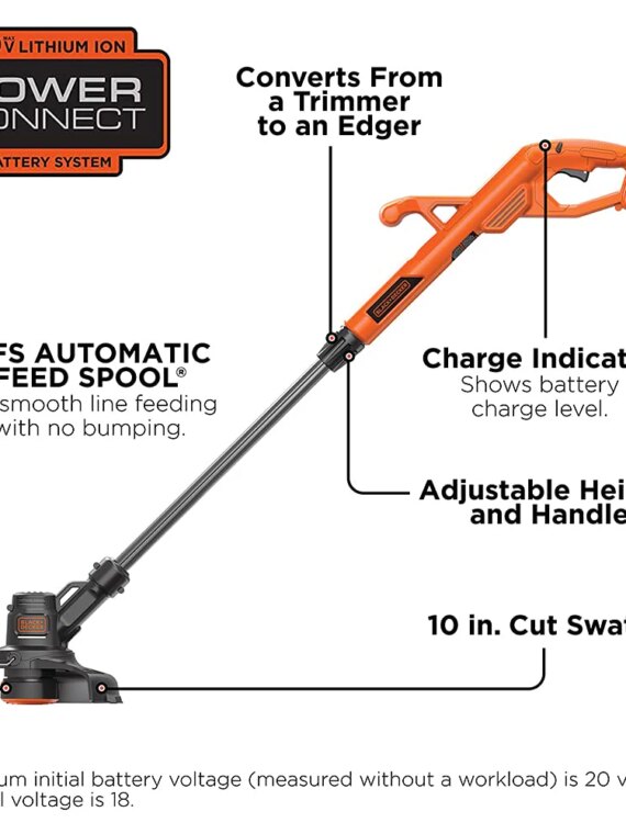 BLACK+DECKER 20V MAX Cordless String Trimmer/Edger Kit with AFS, 10" Adjustable Design, Lithium Battery