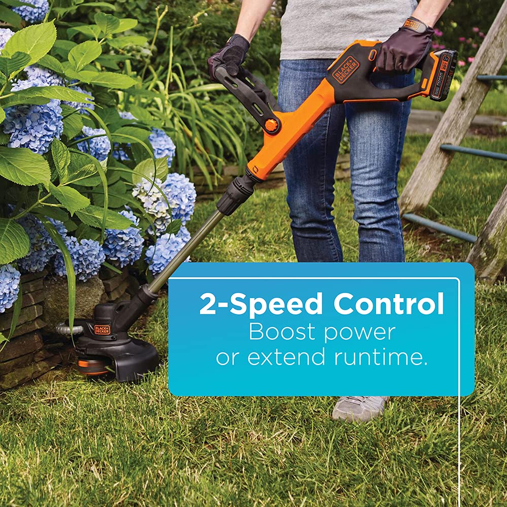 BLACK+DECKER 20V Max Cordless String Trimmer/Edger with Easy Feed, 12" - Includes Batteries & Charger