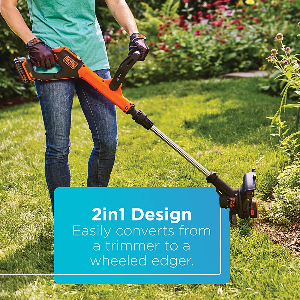 BLACK+DECKER 20V Max Cordless String Trimmer/Edger with Easy Feed, 12" - Includes Batteries & Charger