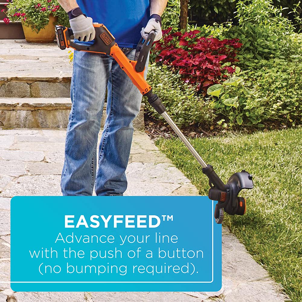 BLACK+DECKER 20V Max Cordless String Trimmer/Edger with Easy Feed, 12" - Includes Batteries & Charger