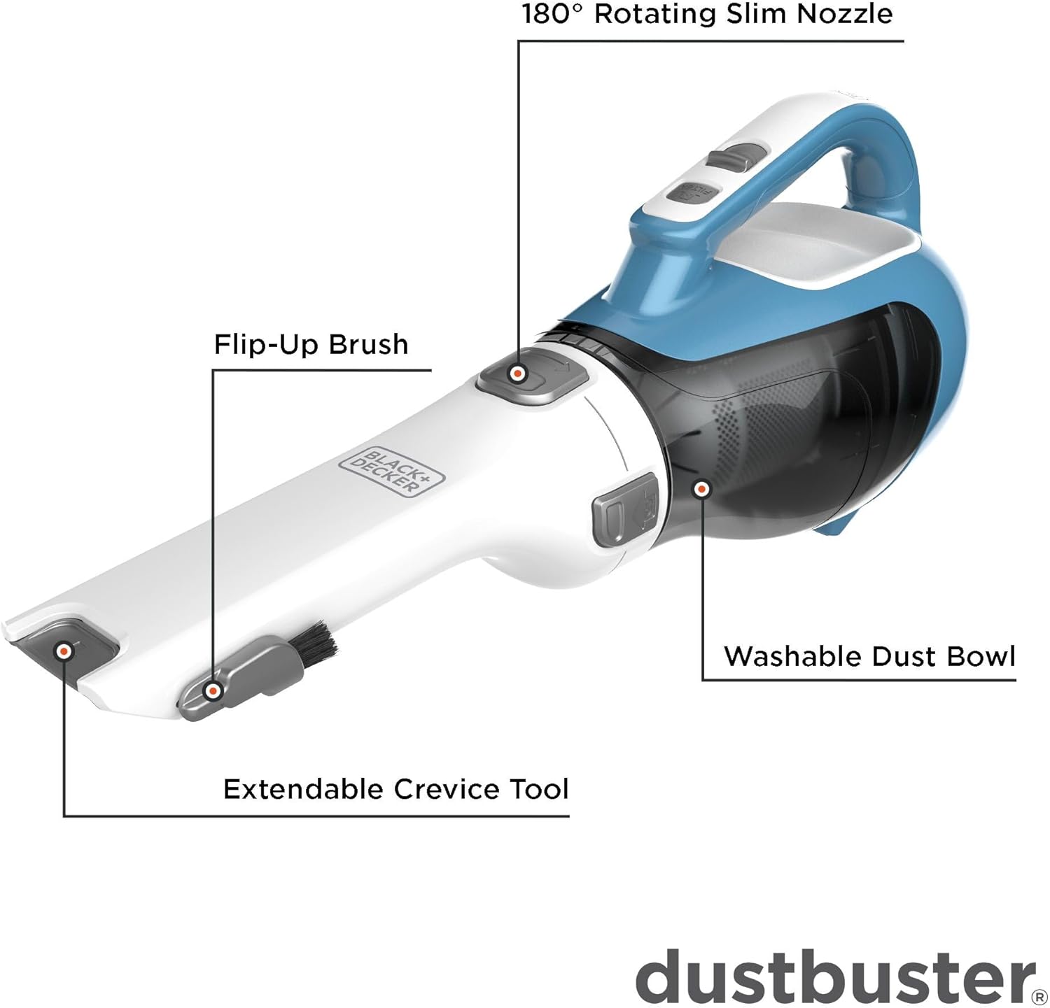 BLACK+DECKER Dustbuster AdvancedClean+ Cordless Handheld Vacuum, 16V, Lightweight, Multi-Surface, Crevice Tool Included