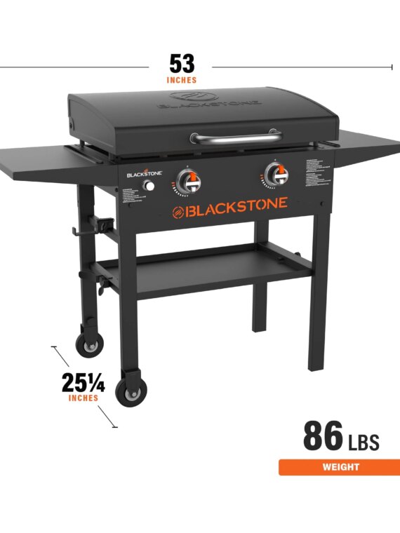 Blackstone 1883 28” Griddle with Hood, Dual Burners, 524 Sq. In. Cooking Surface, Rear Grease Management