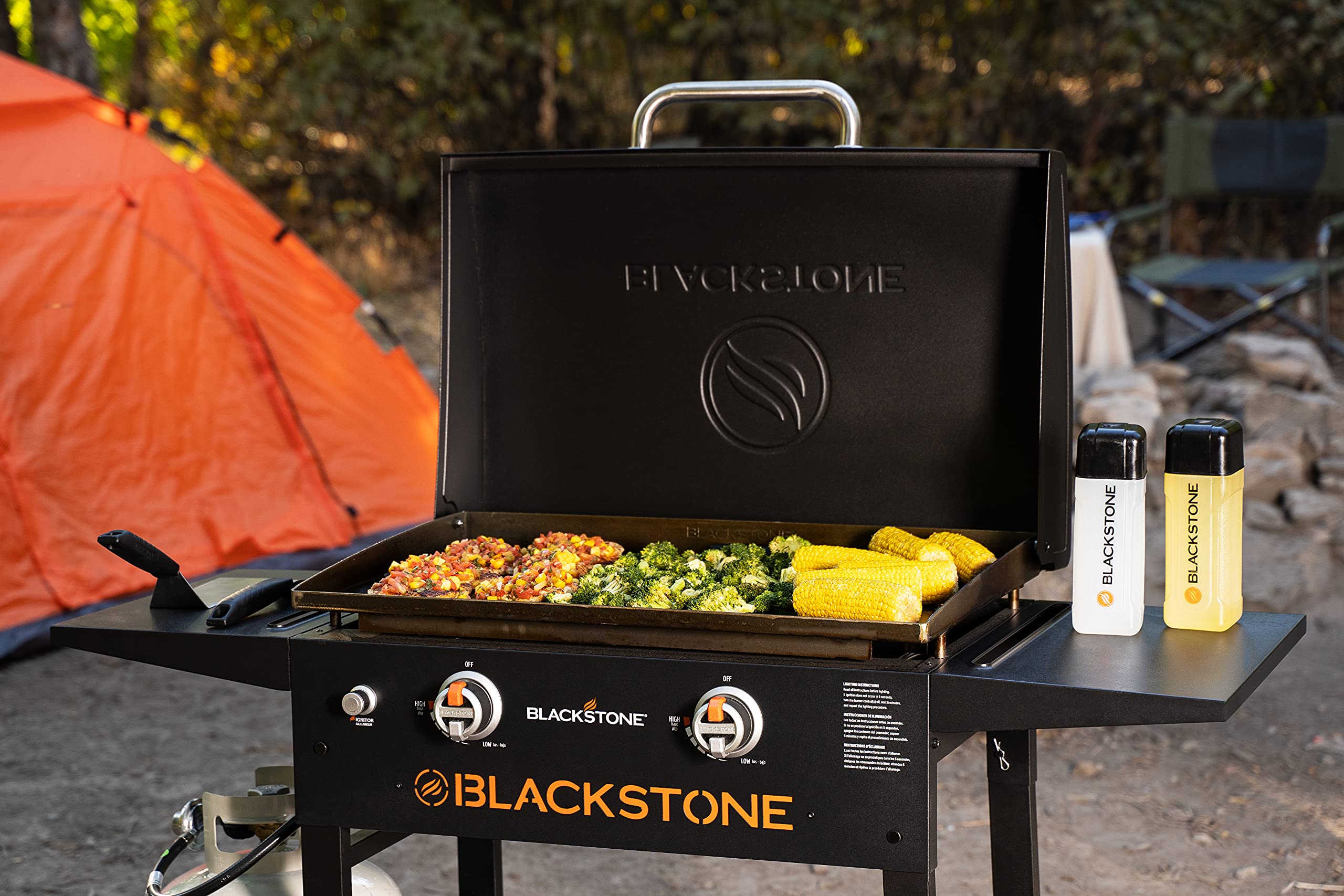 Blackstone 1883 28” Griddle with Hood, Dual Burners, 524 Sq. In. Cooking Surface, Rear Grease Management