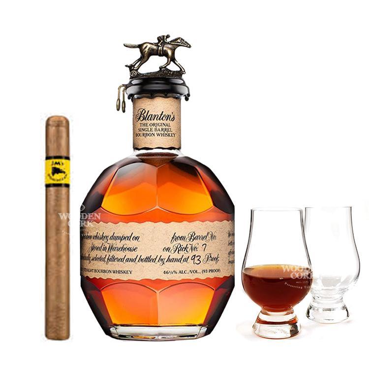 Blanton’s Original Single Barrel Bourbon 750ml with Glencairn Glass & JM's Dominican Churchill Maduro Cigar Set