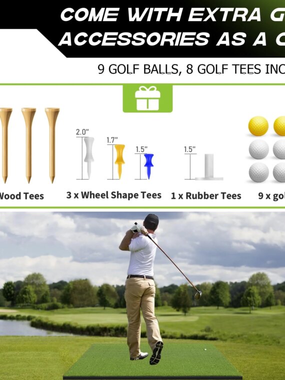 Bltend Golf Mat 4.9x3.83ft - Durable 36mm Thick Practice Mat with 6 Tee Positions for Indoor/Outdoor Use, Includes Balls & Tees