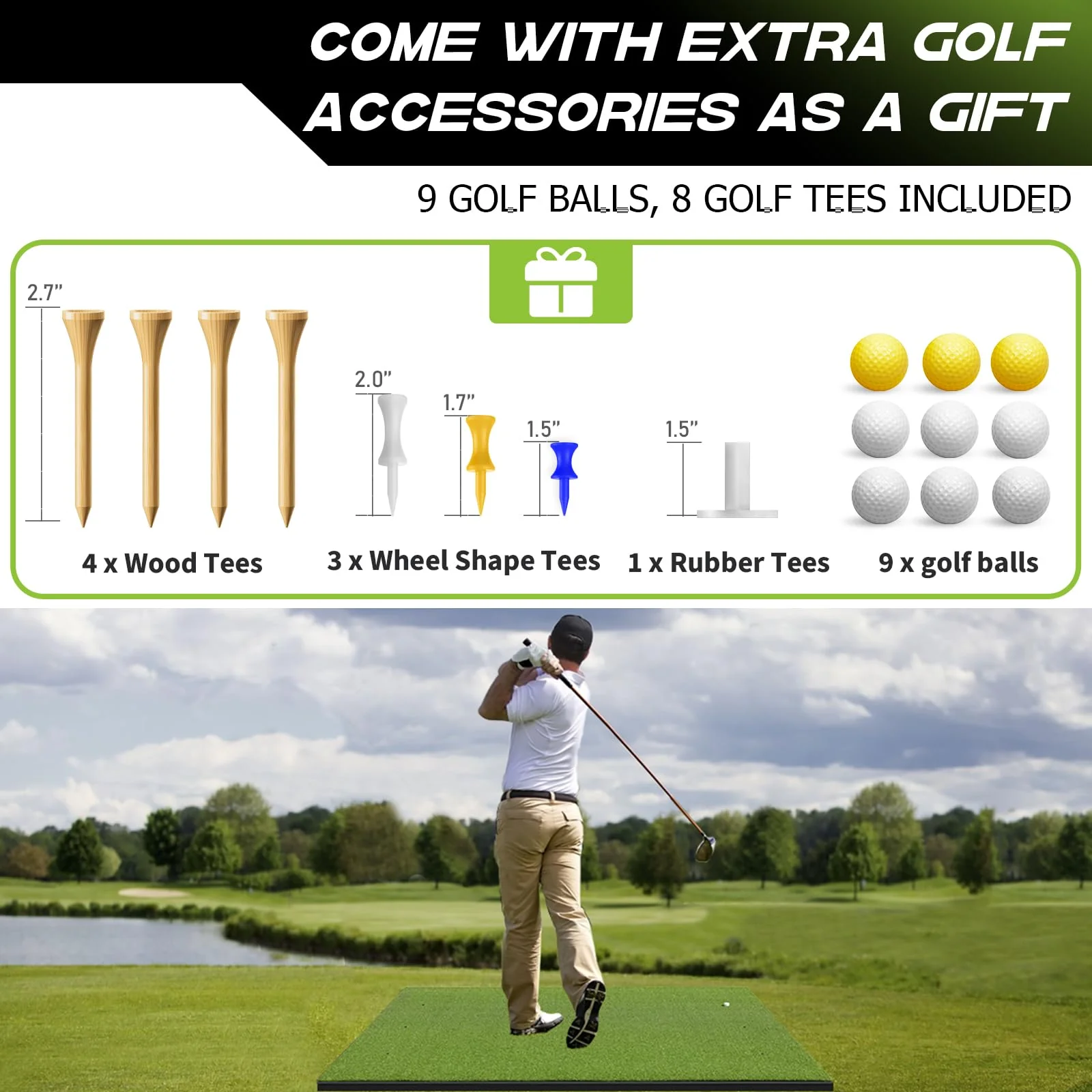 Bltend Golf Mat 4.9x3.83ft - Durable 36mm Thick Practice Mat with 6 Tee Positions for Indoor/Outdoor Use, Includes Balls & Tees
