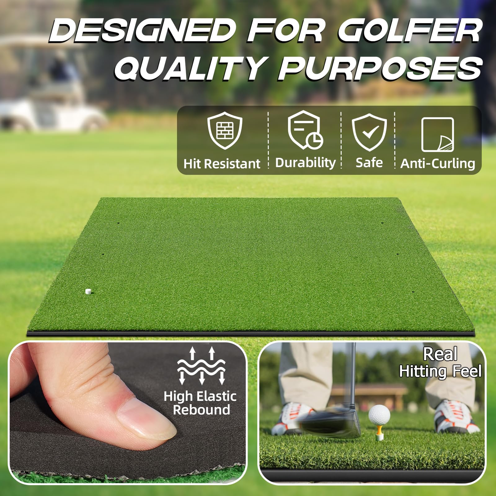 Bltend Golf Mat 4.9x3.83ft - Durable 36mm Thick Practice Mat with 6 Tee Positions for Indoor/Outdoor Use, Includes Balls & Tees