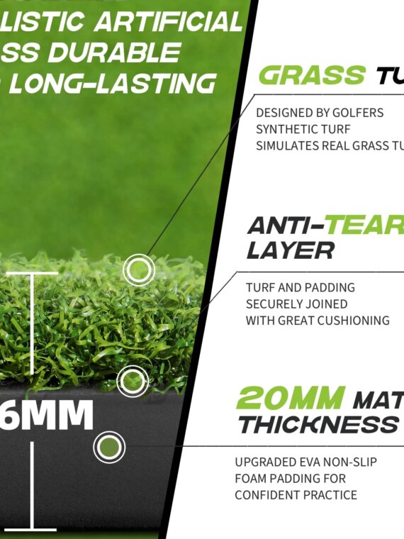 Bltend Golf Mat 4.9x3.83ft - Durable 36mm Thick Practice Mat with 6 Tee Positions for Indoor/Outdoor Use, Includes Balls & Tees
