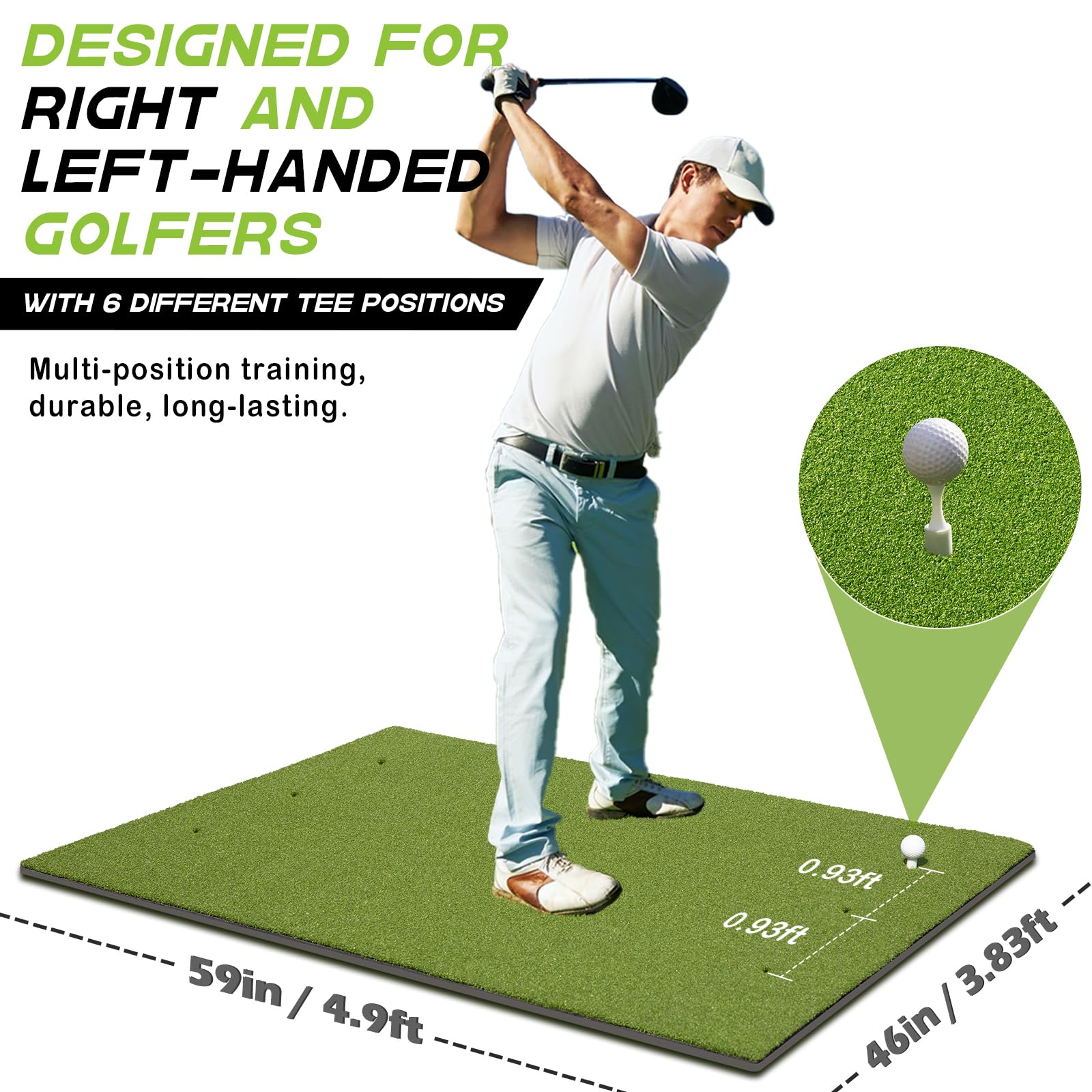 Bltend Golf Mat 4.9x3.83ft - Durable 36mm Thick Practice Mat with 6 Tee Positions for Indoor/Outdoor Use, Includes Balls & Tees