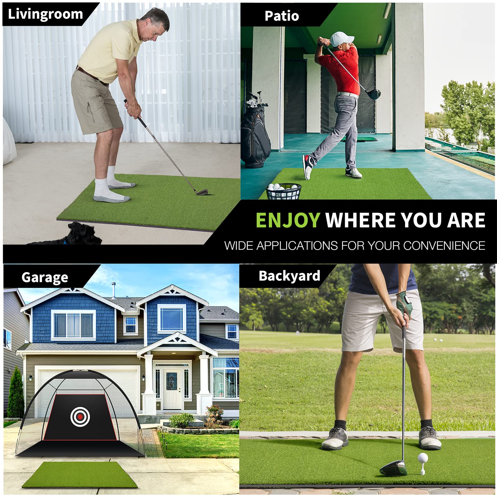 Bltend Golf Mat 4.9x3.83ft - Durable 36mm Thick Practice Mat with 6 Tee Positions for Indoor/Outdoor Use, Includes Balls & Tees