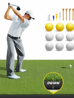 Bltend Golf Mat 4.9x3.83ft - Durable 36mm Thick Practice Mat with 6 Tee Positions for Indoor/Outdoor Use, Includes Balls & Tees