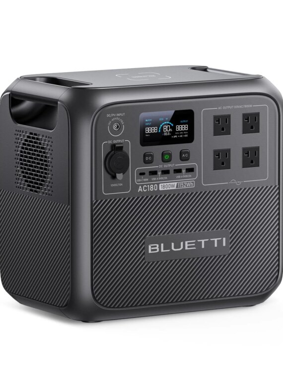 BLUETTI AC180 Portable Power Station 1152Wh LiFePO4 Battery, 1800W Output, Quick Charge, Solar Charging