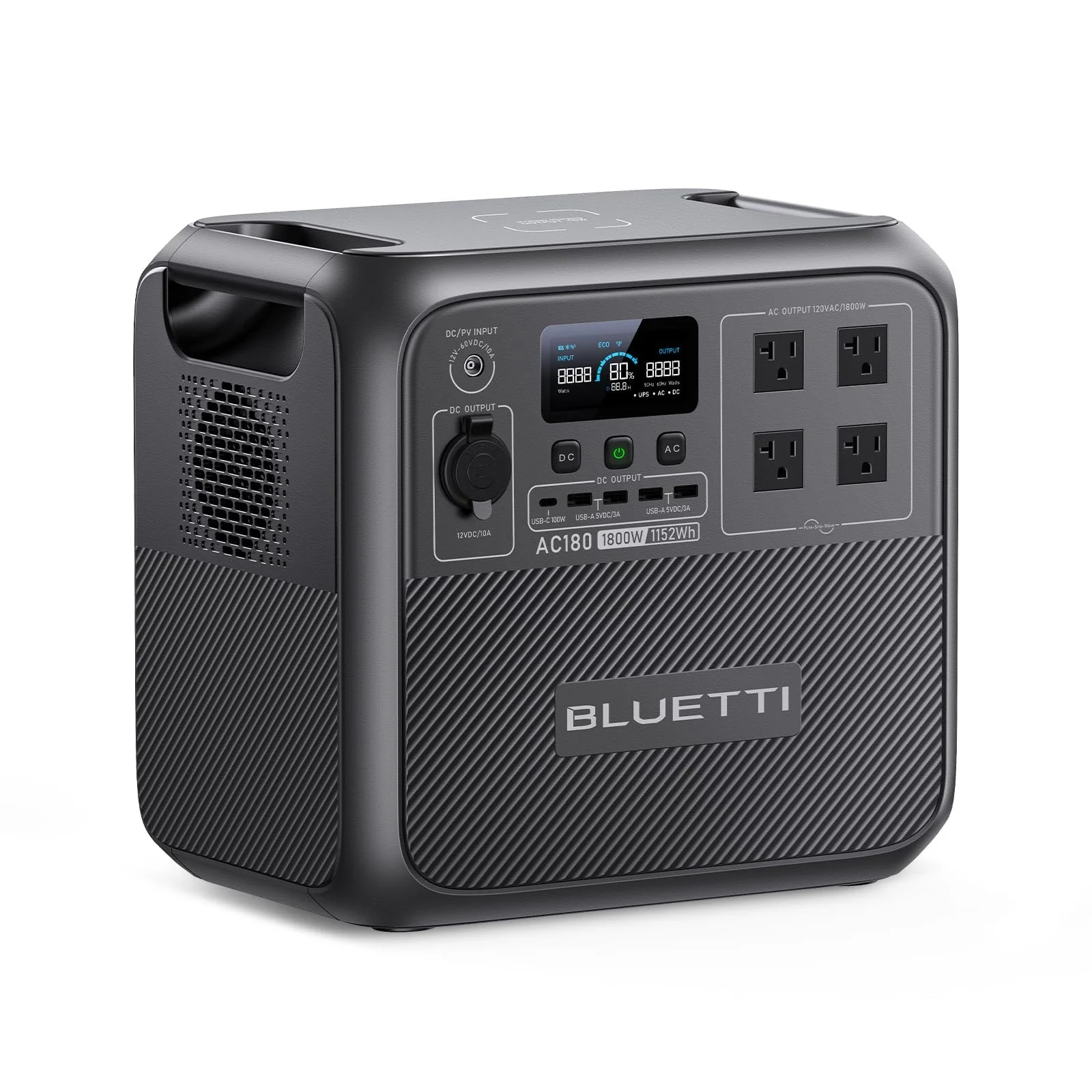 BLUETTI AC180 Portable Power Station 1152Wh LiFePO4 Battery, 1800W Output, Quick Charge, Solar Charging