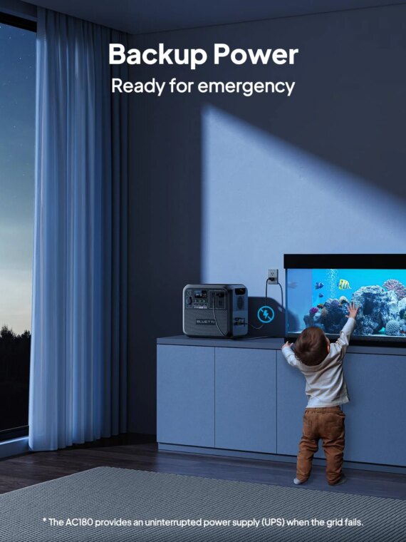 BLUETTI AC180 Portable Power Station 1152Wh LiFePO4 Battery, 1800W Output, Quick Charge, Solar Charging