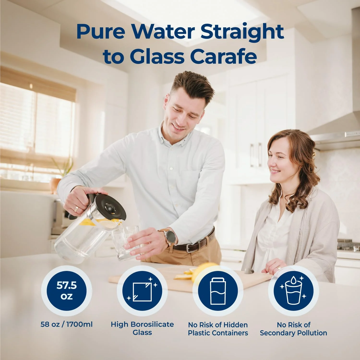 Bluevua RO100ROPOT-UV Countertop Reverse Osmosis Water Filter System with UV Light & Carafe