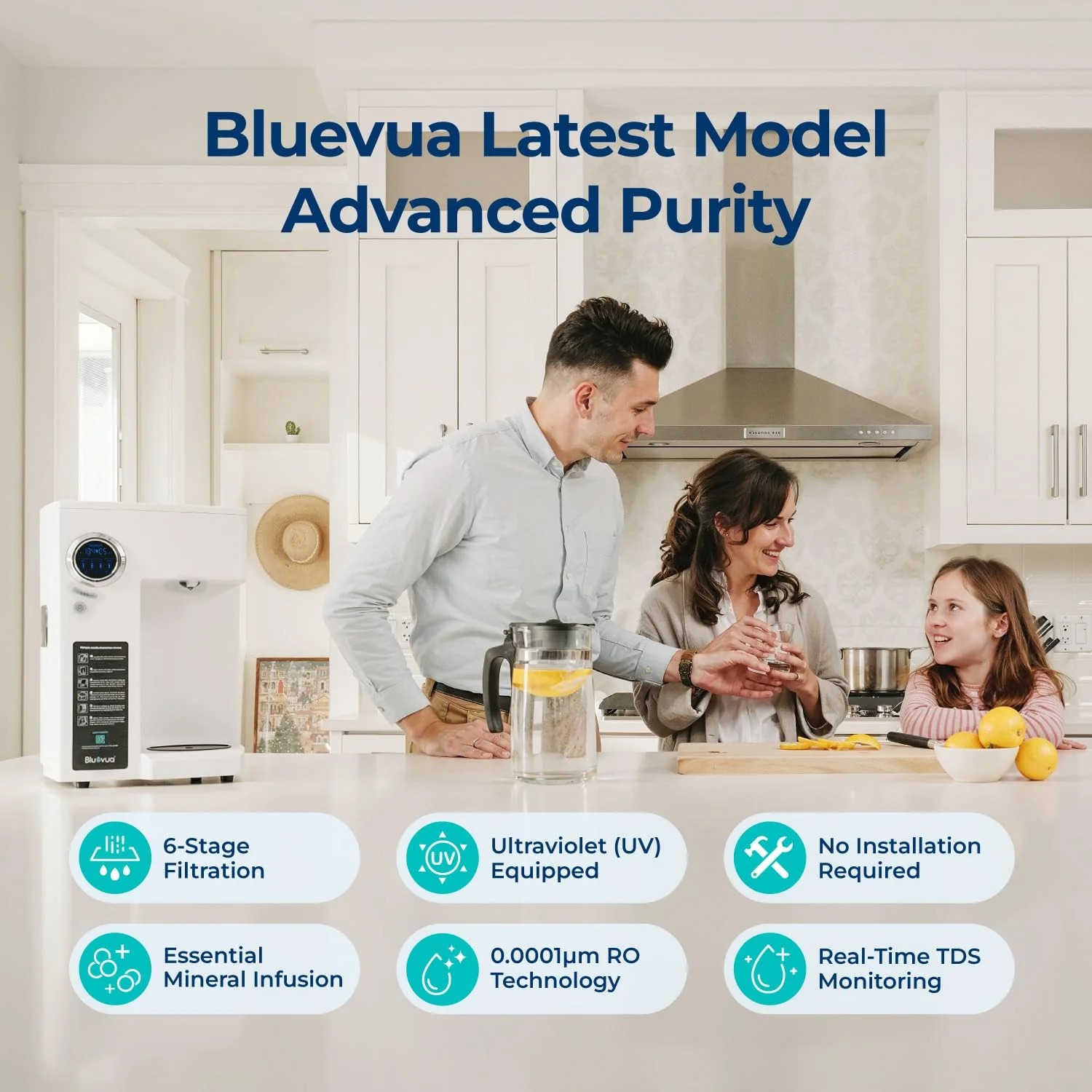 Bluevua RO100ROPOT-UV Countertop Reverse Osmosis Water Filter System with UV Light & Carafe