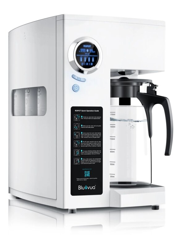 Bluevua RO100ROPOT-UV Countertop Reverse Osmosis Water Filter System with UV Light & Carafe